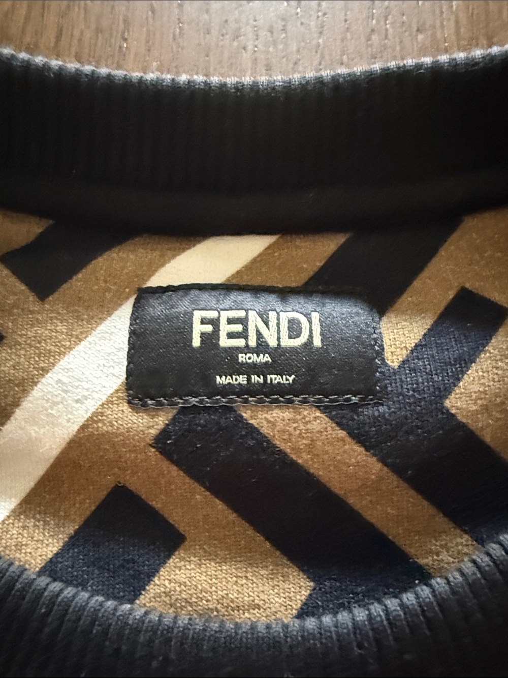 Fendi Brown and Black Diagonal FF Logo Crewneck Sweater - Picture 2 of 6